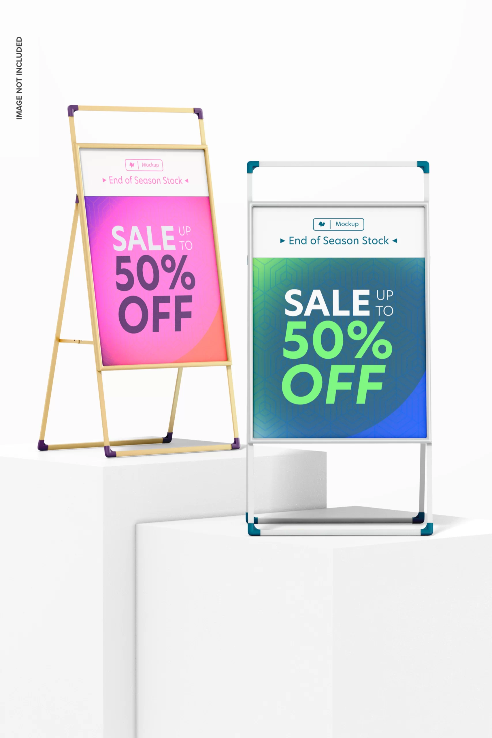 Banner standing di sebuah acara, menampilkan informasi promosi dan branding bisnis.
